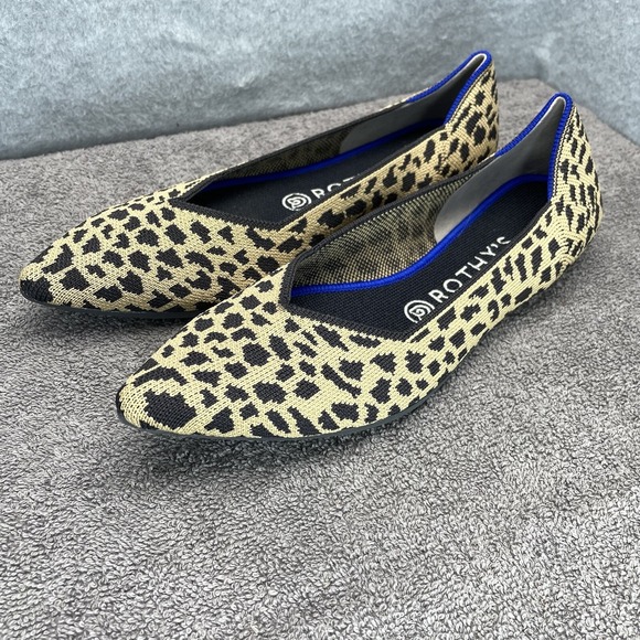 Rothy’s Shoes - Rothy's The Point Flats Women's Size 9.5Knit Leopard Animal Print V Shaped Shoes